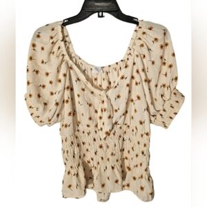 Sienna Sky Sunflower Floral Cream Polyester Women's Top Size XL